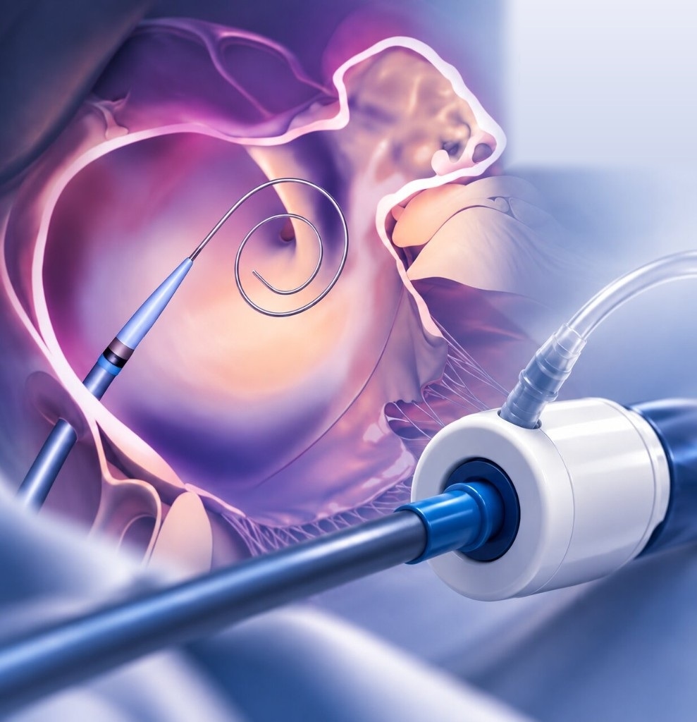 Boston Scientific steerable sheath with hemostasis valve and pigtail wire in anatomy