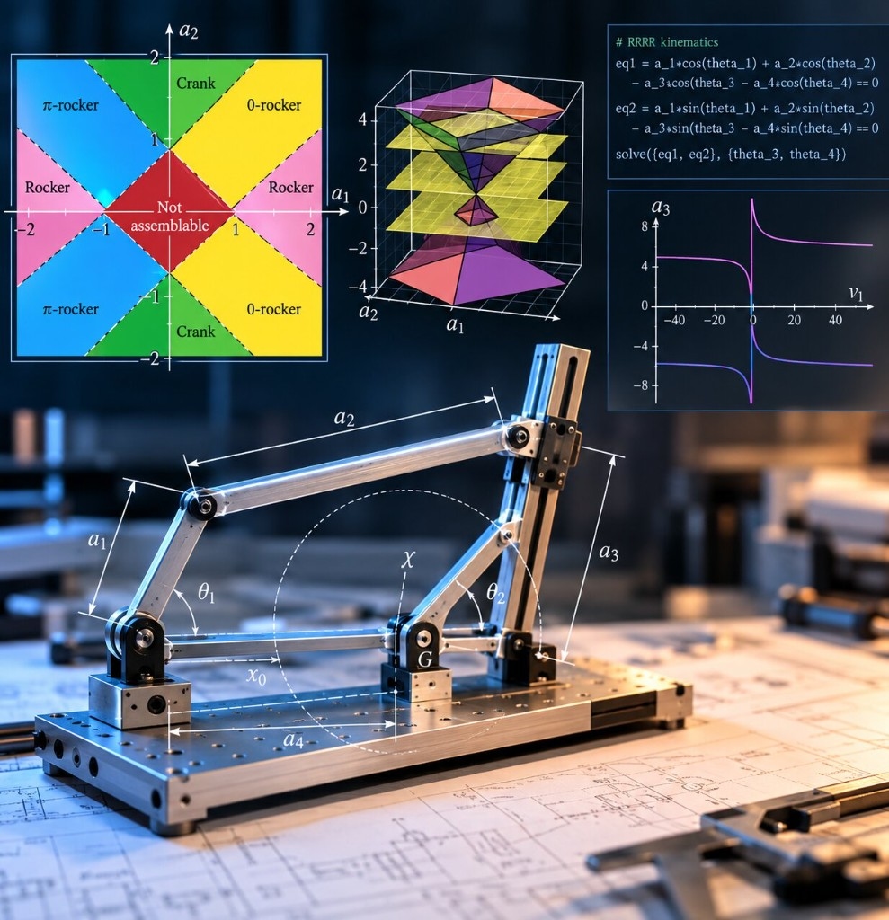 Planar four-bar mechanism prototype and design parameter space